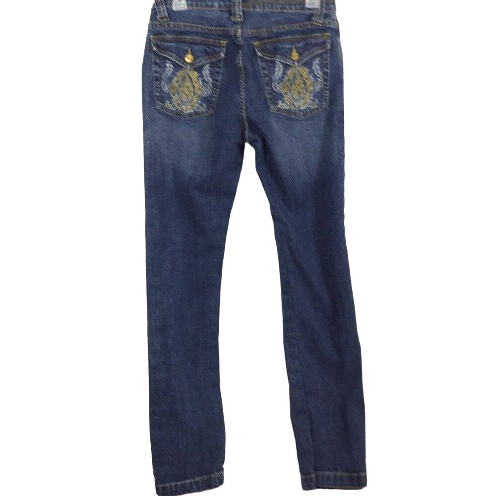 Womens Jeans Size 6 Embroidered Back Flap Pockets Medium Wash Denim Altered Legs